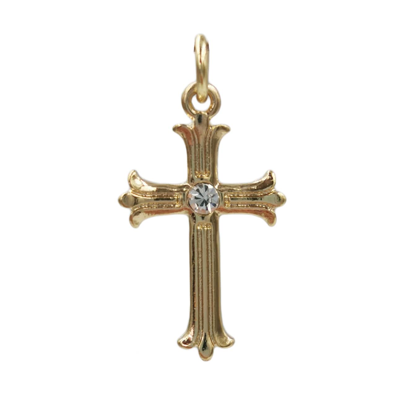 12 Pack: Charmalong™ Gold Crystal Cross Charm by Bead Landing™